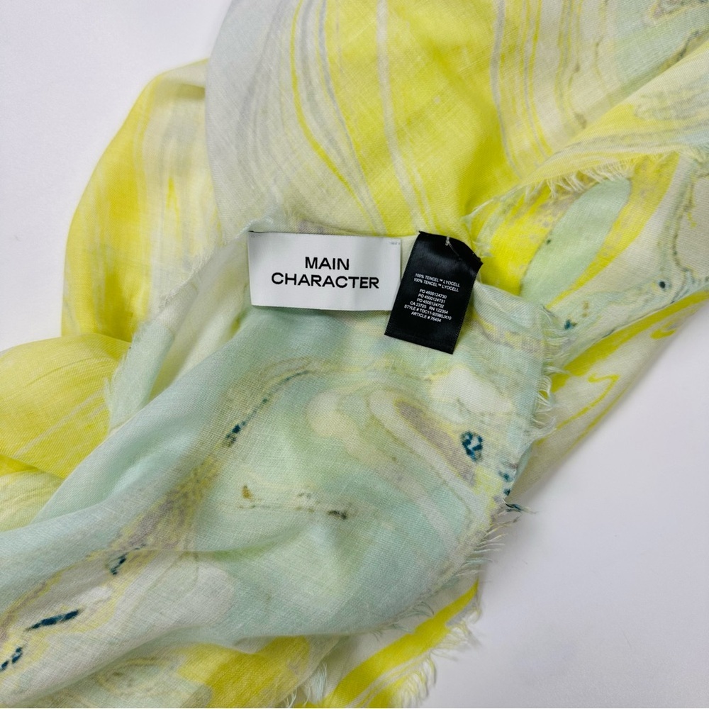 Main Character marbled print raw hem sarong scarf wrap 37in x 86in